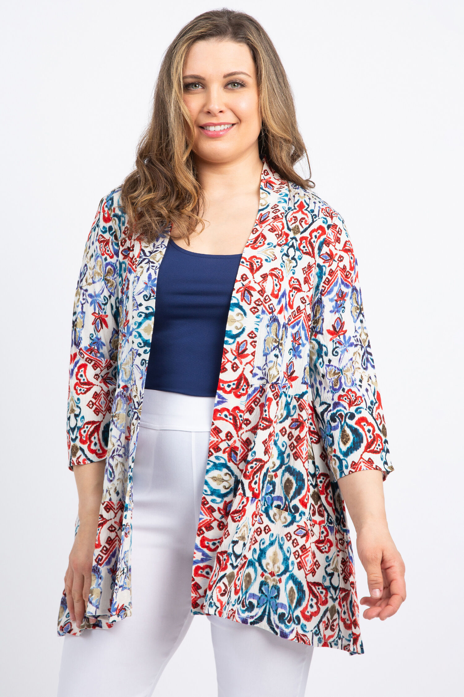 Floral Crinkle Open-Front Cardigan Image 1