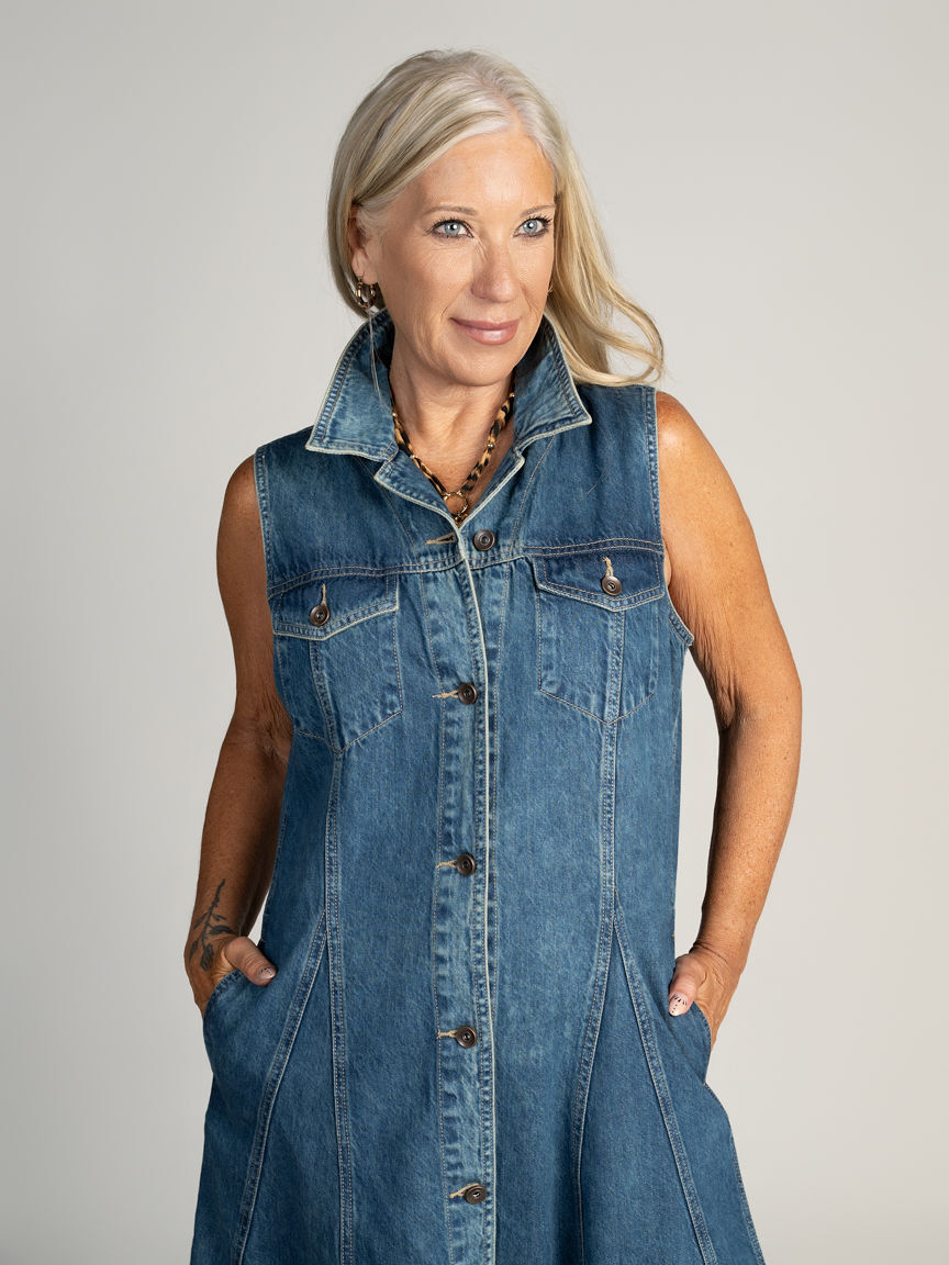 Collared A-Line Denim Dress