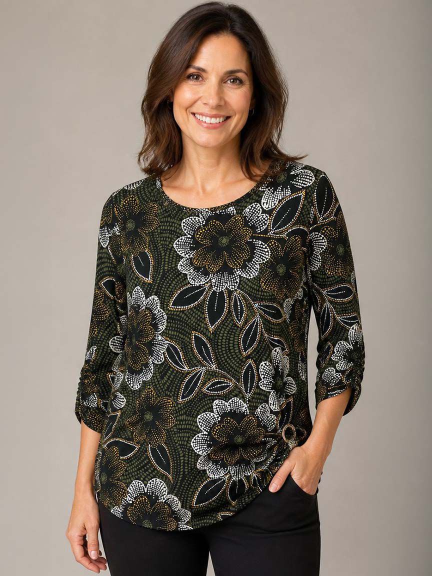 3/4 Sleeve Top With Grommet Detail
