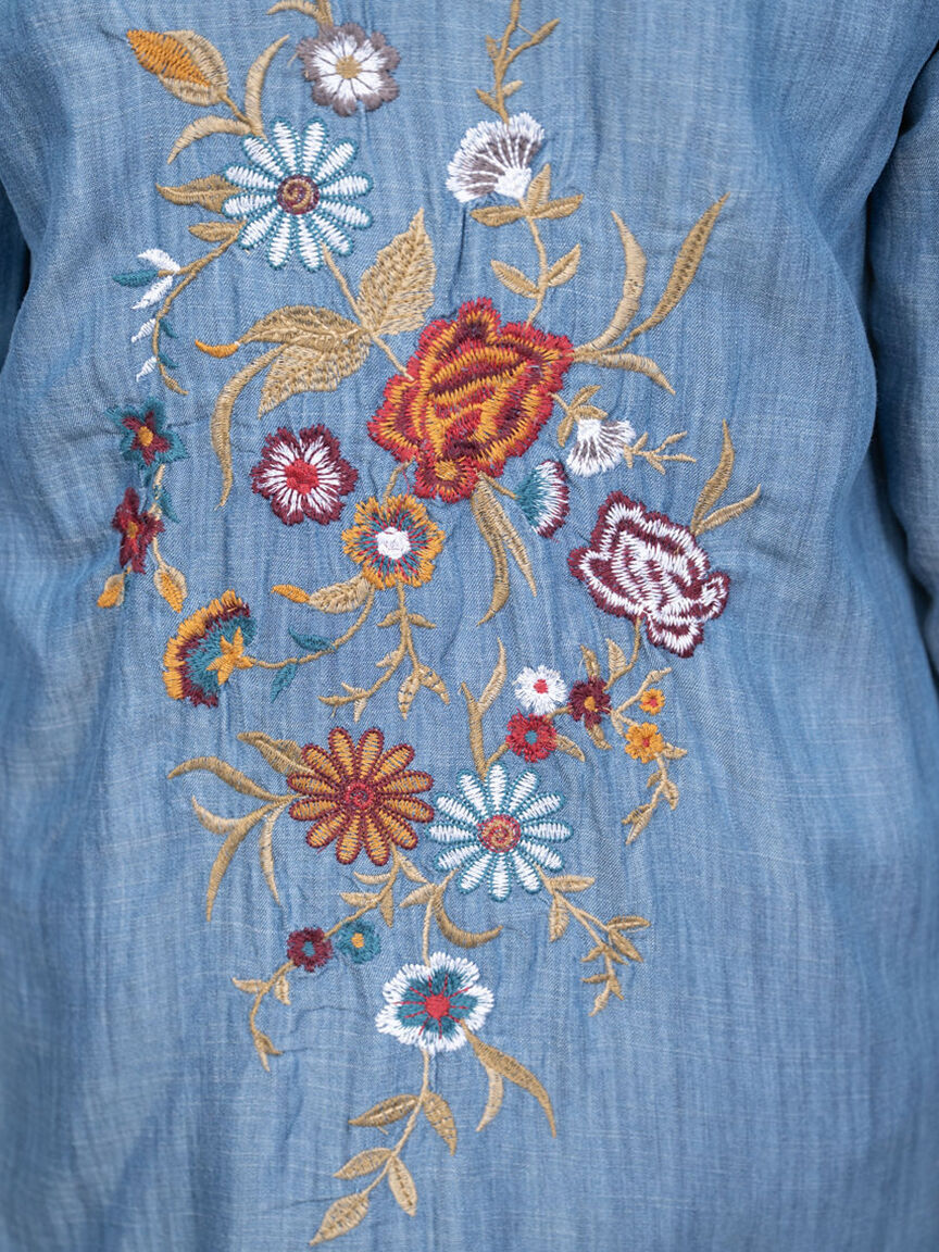 Long Sleeve Denim Tunic With Embroidered Back