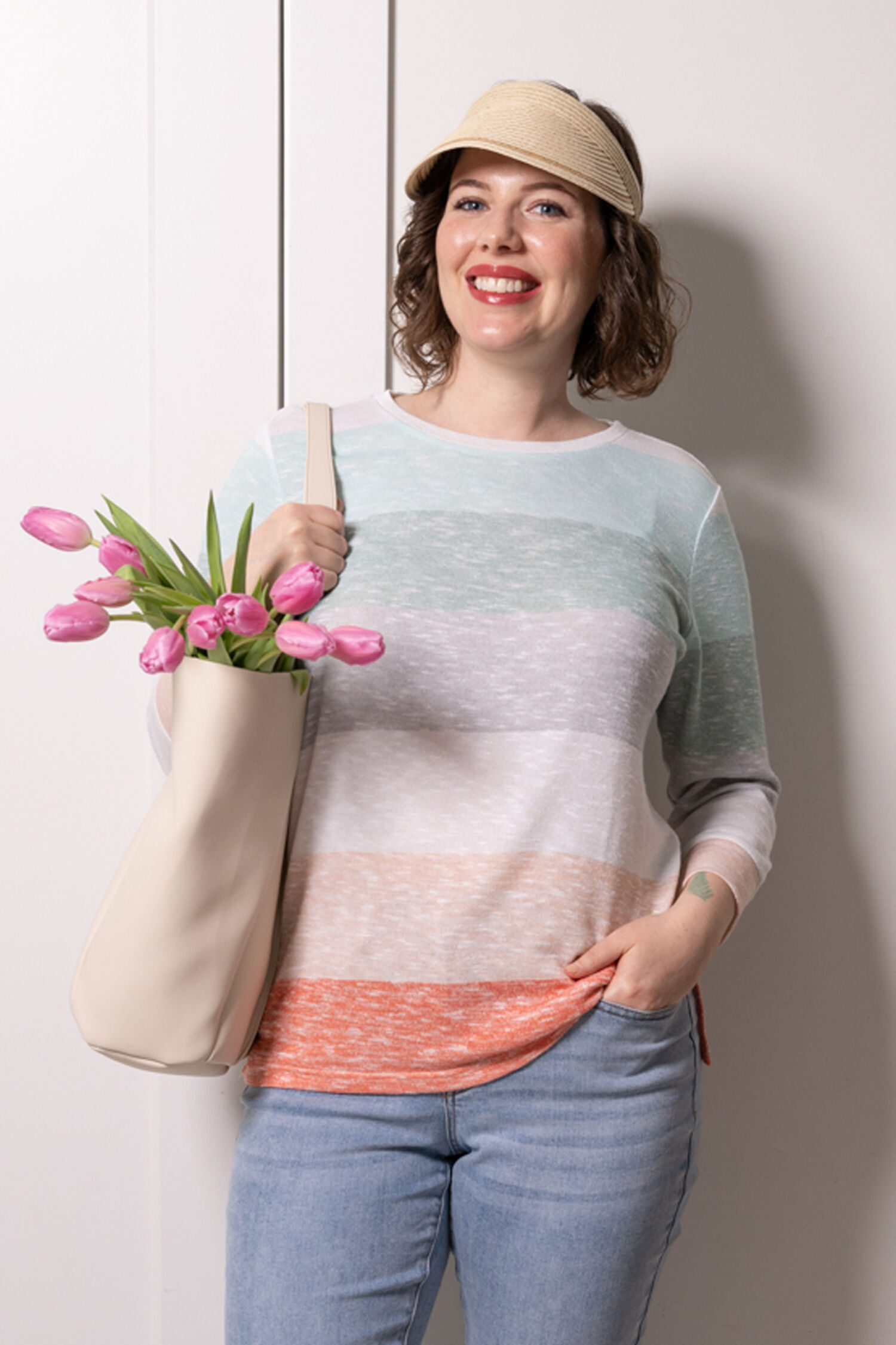 &frac34; Sleeve Striped Knit Top Image 1