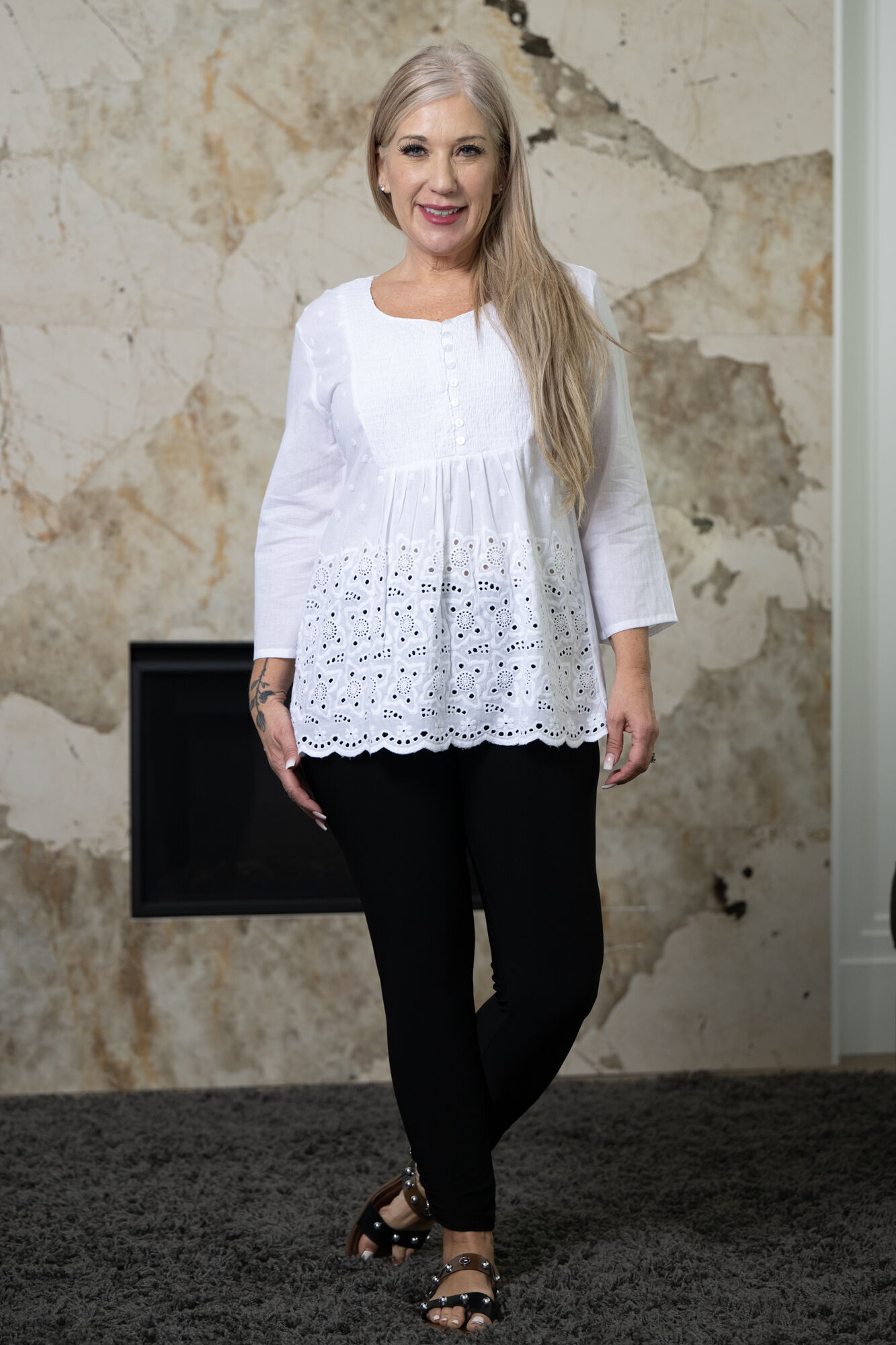 Crochet Eyelet White Top Image 4