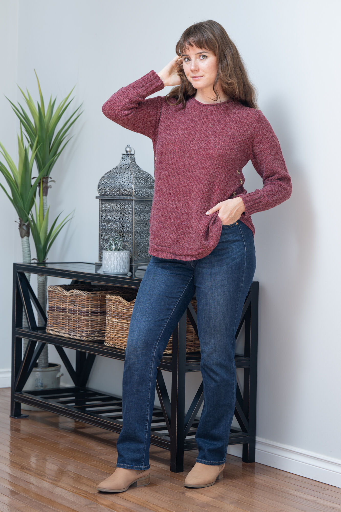 Shirt-Tail Side-Button Sweater Image 5