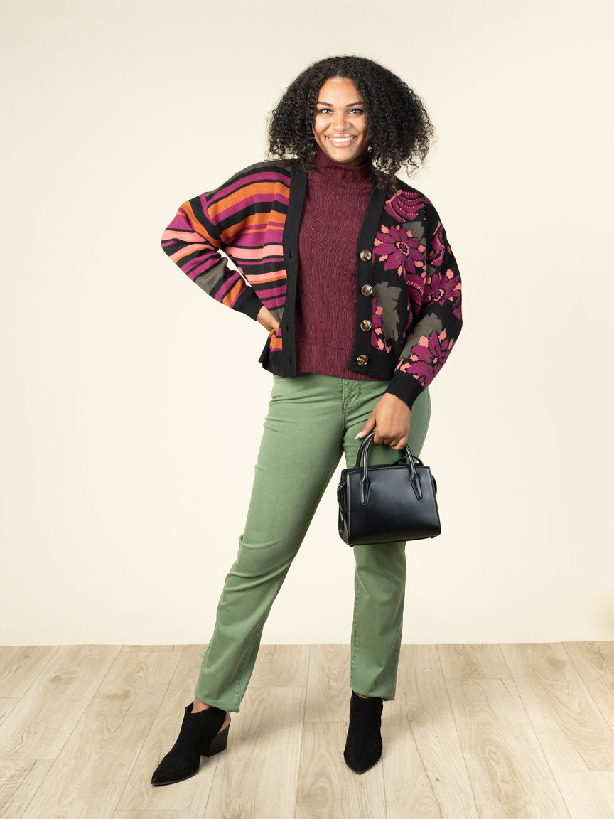 Cinkle Drop Shoulder Mock Neck Top