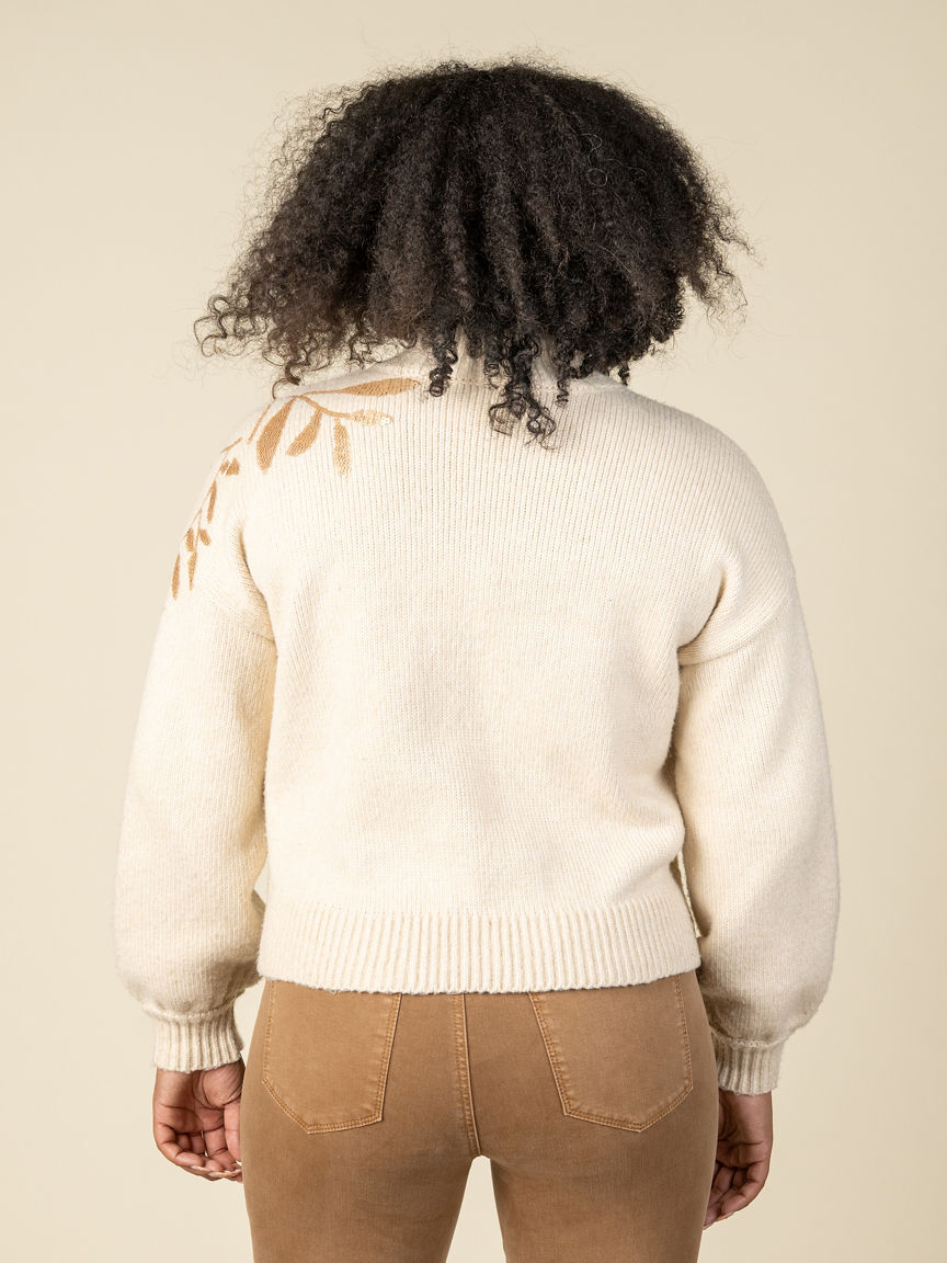 Sequin Floral Applique Mock Neck Sweater