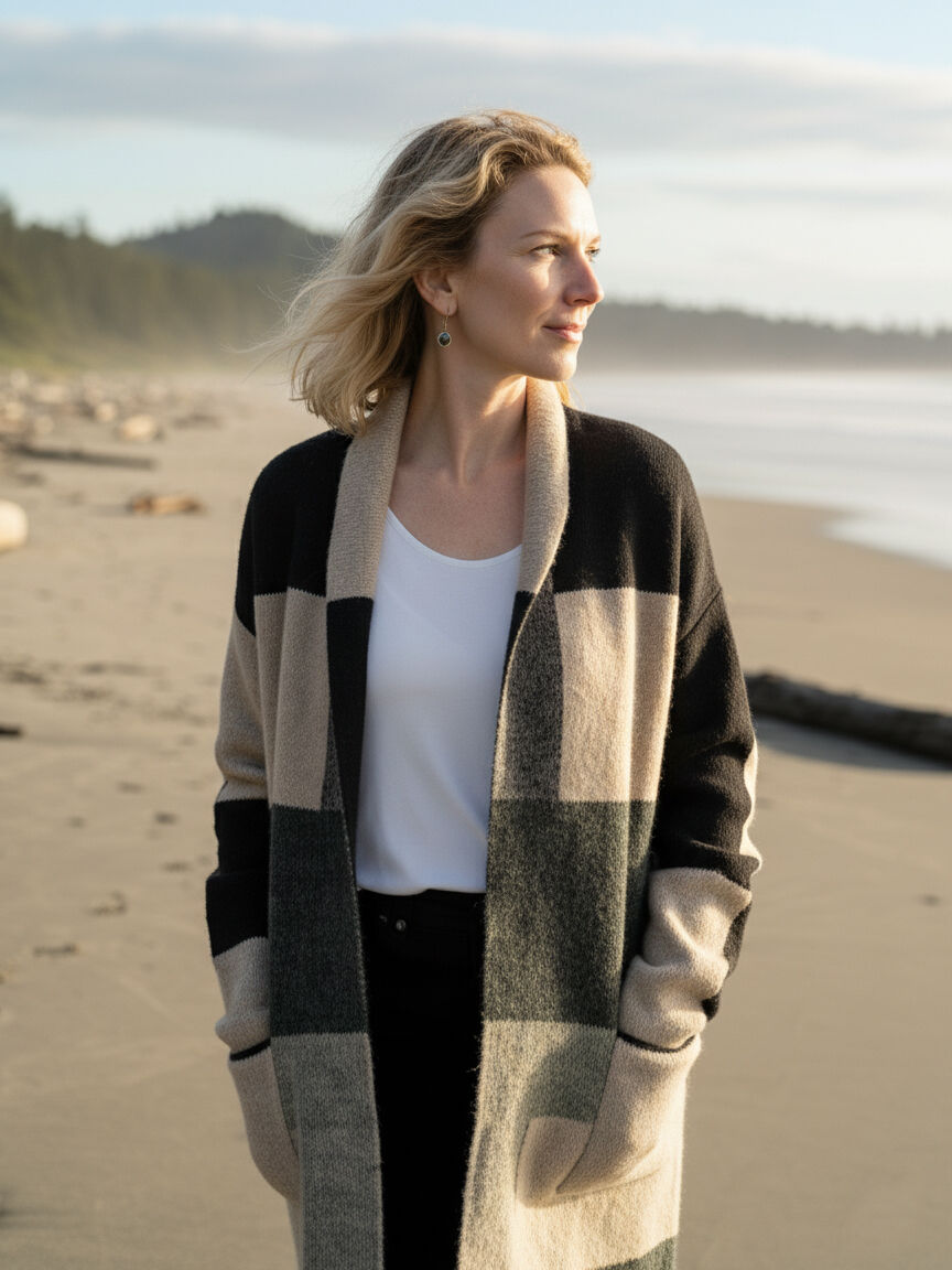 Color Block Open-Front Long Sleeve Cardigan