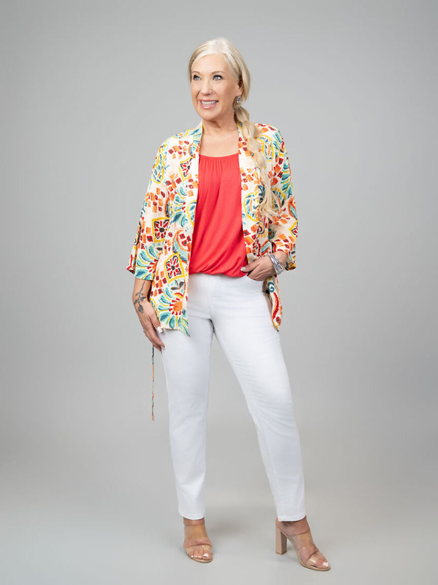 Thigh Length Kimono With Waist Tie