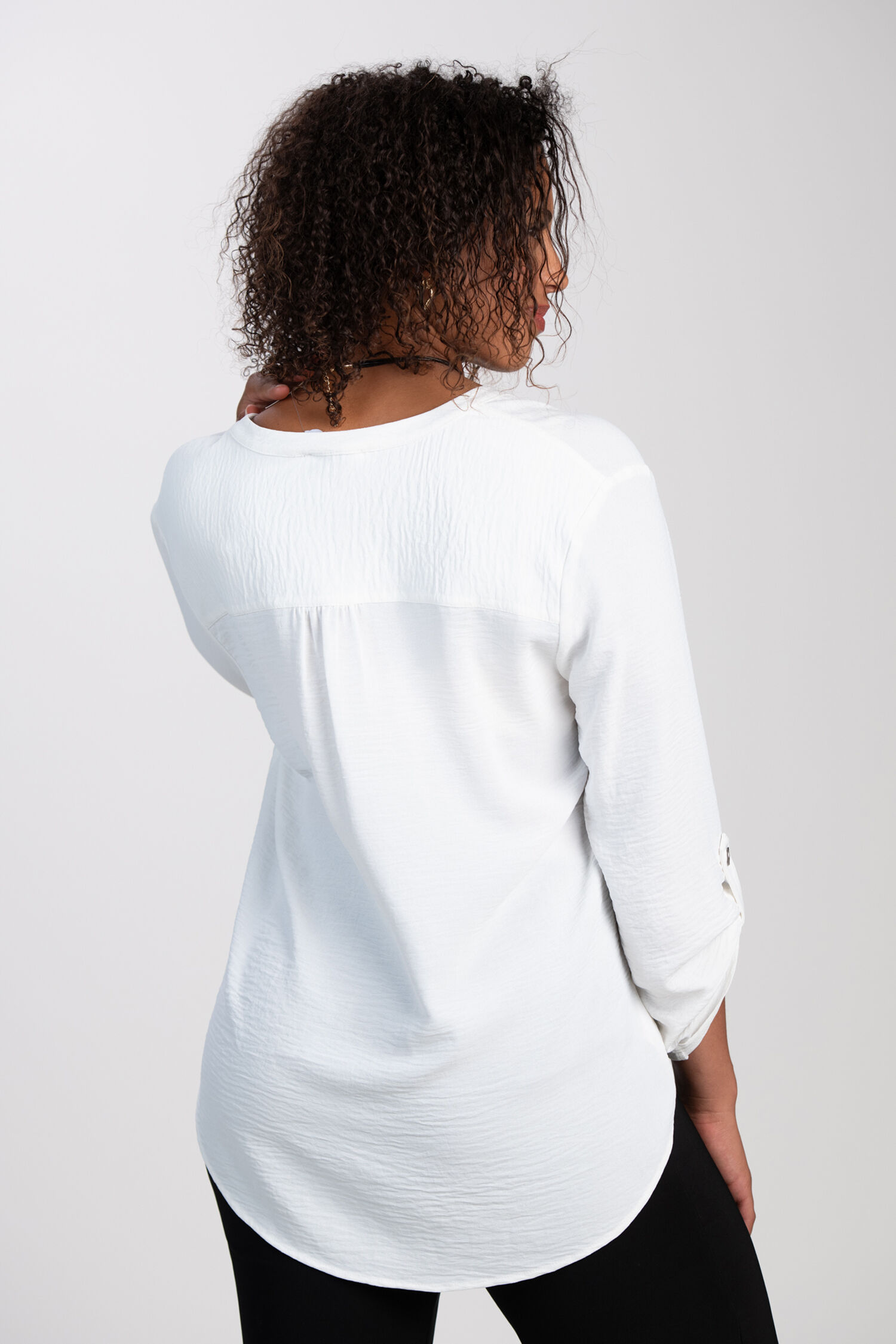 V-Neck Roll-Tab Sleeve Blouse  Image 2