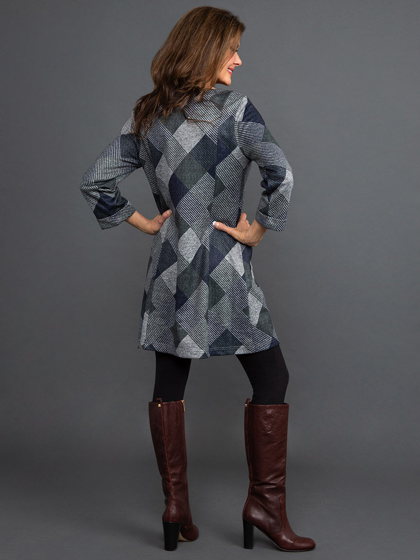 Diamond Plaid Knee Length Dress Image 4