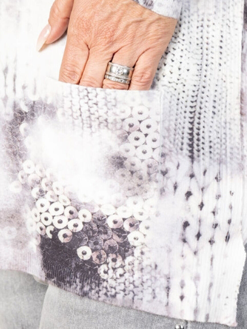 Long Sleeve Printed Sweater with Front Pockets