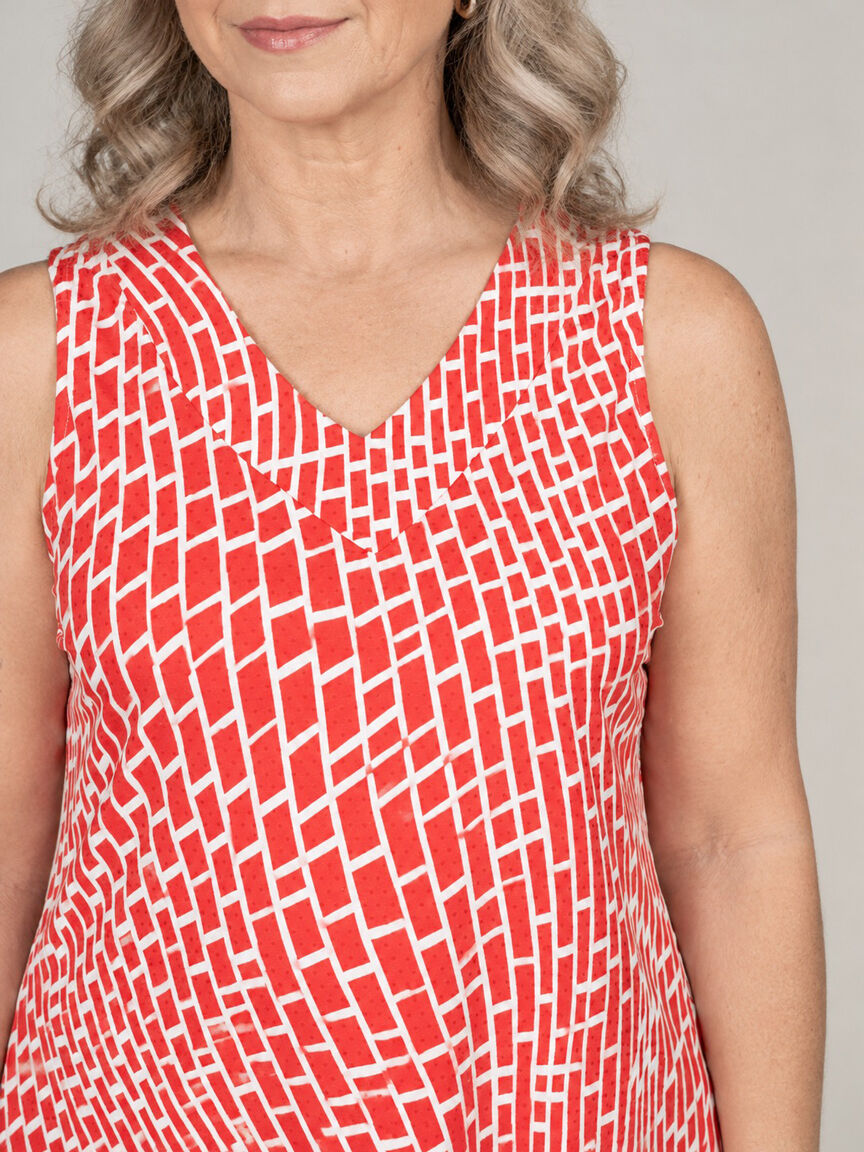 Sleeveless V-Neck Top With Asymmetrical Hem