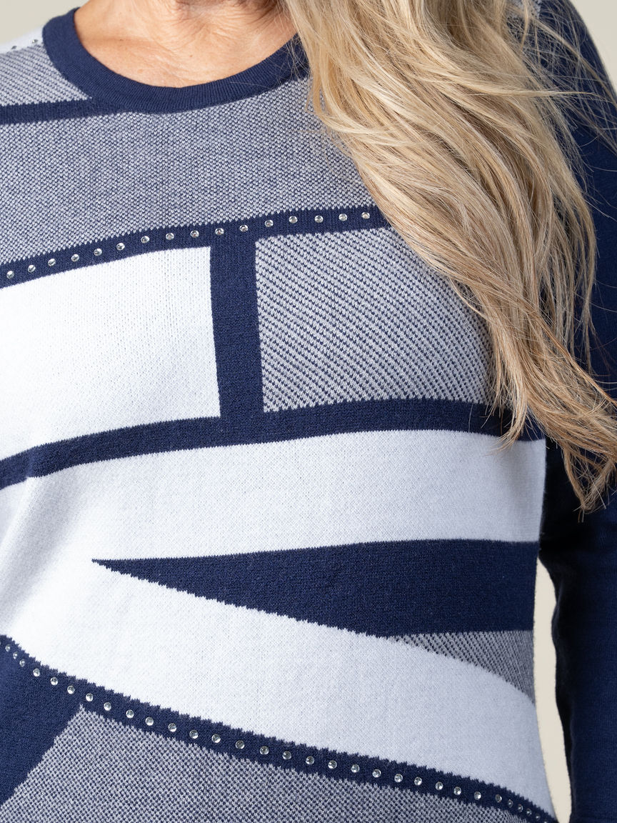 3/4 Sleeve Color Block Sweater with Hotfix