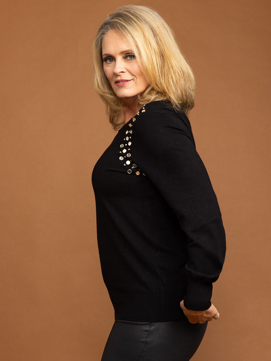 Long Sleeve Sweater w/ Mirrored Grommets Image 3