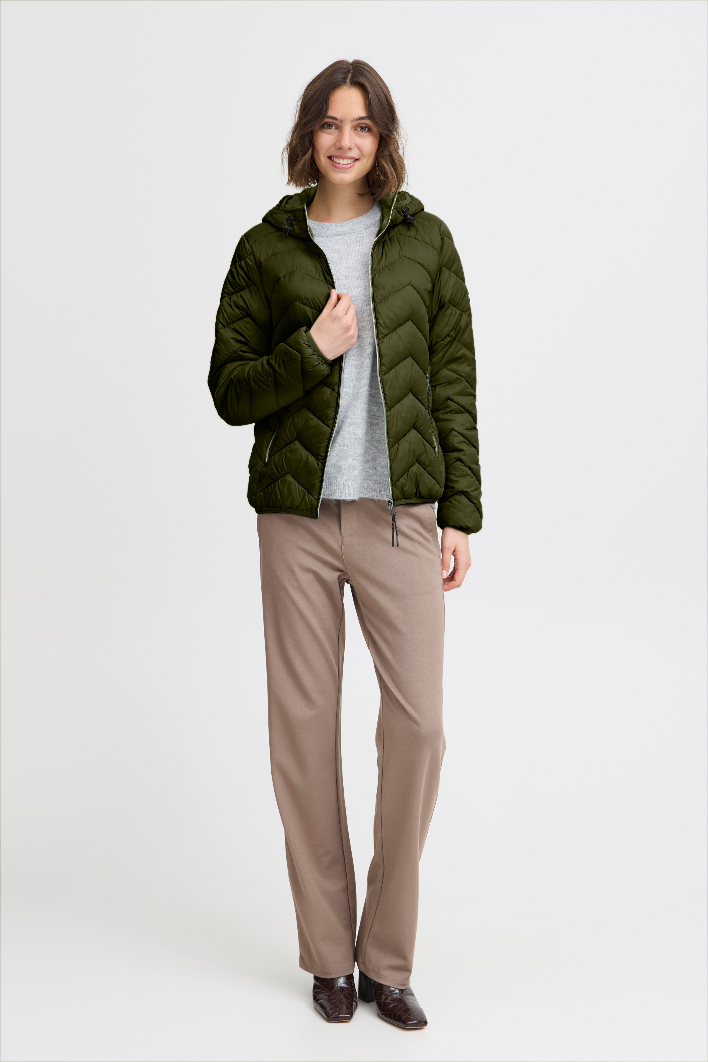 Quilted Zip-Up Jacket w/ Hood Image 1