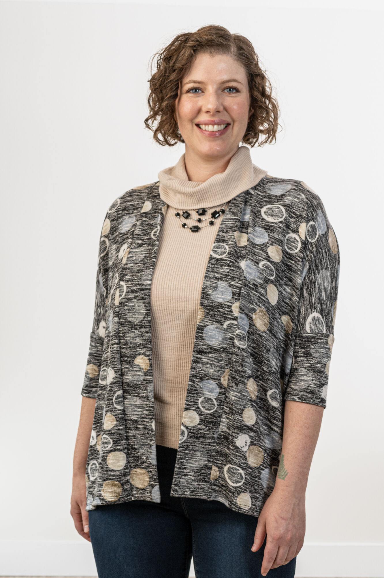 Circles Lightweight Open Drape Multi-Colored Cardigan Image 1