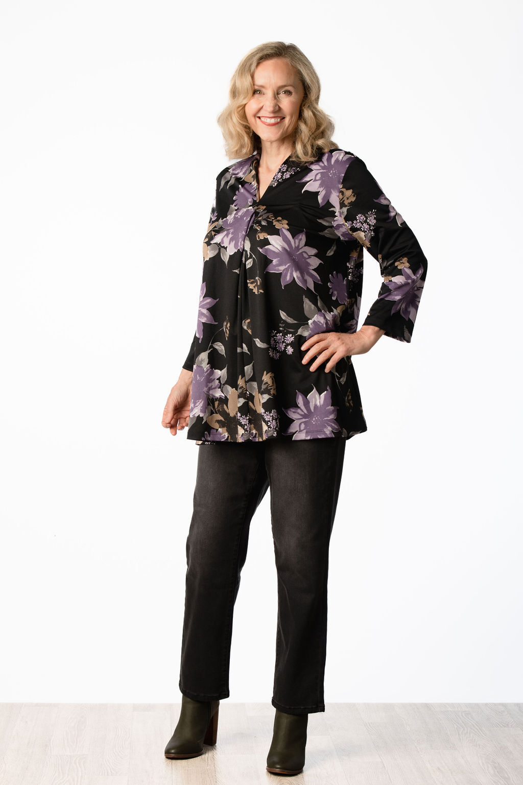Violet Floral Front-Pleat Shirt Image 5