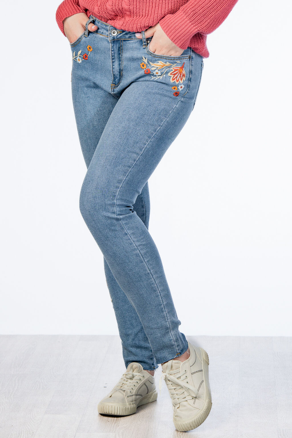 Floral Embroidered Denim Image 2