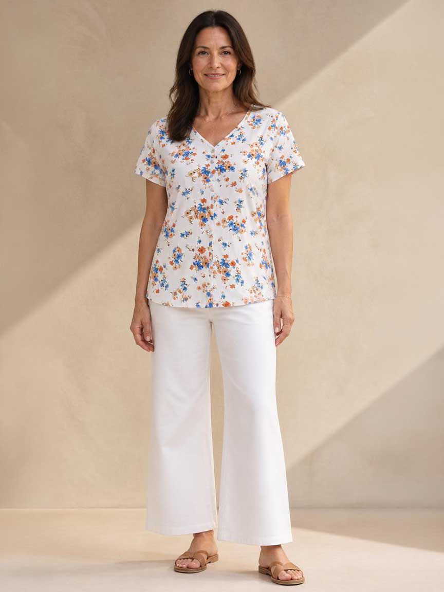 Button Detail V-Neck Top