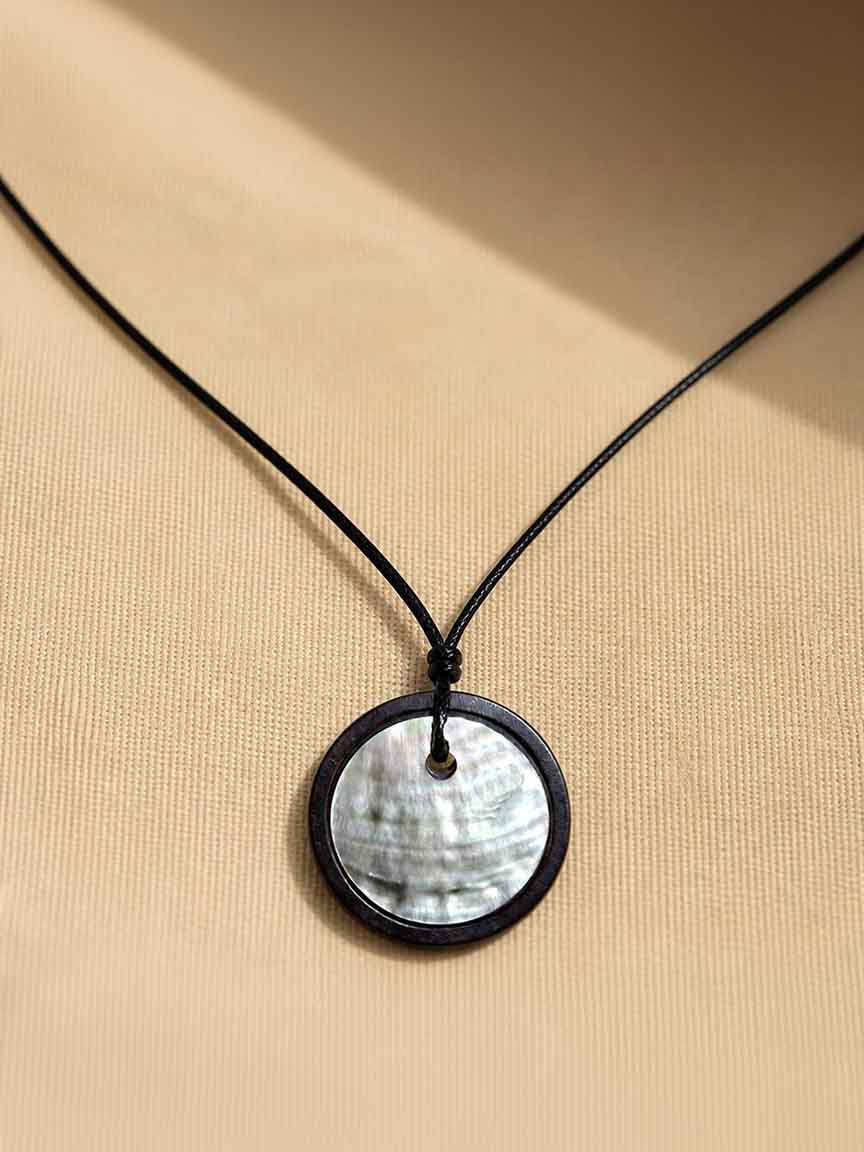 Cord Necklace With Round Abalone Pendant