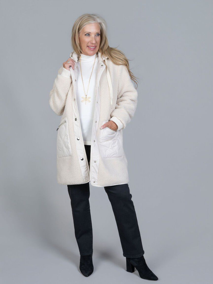 Mixed Media Quilted Hooded Jacket