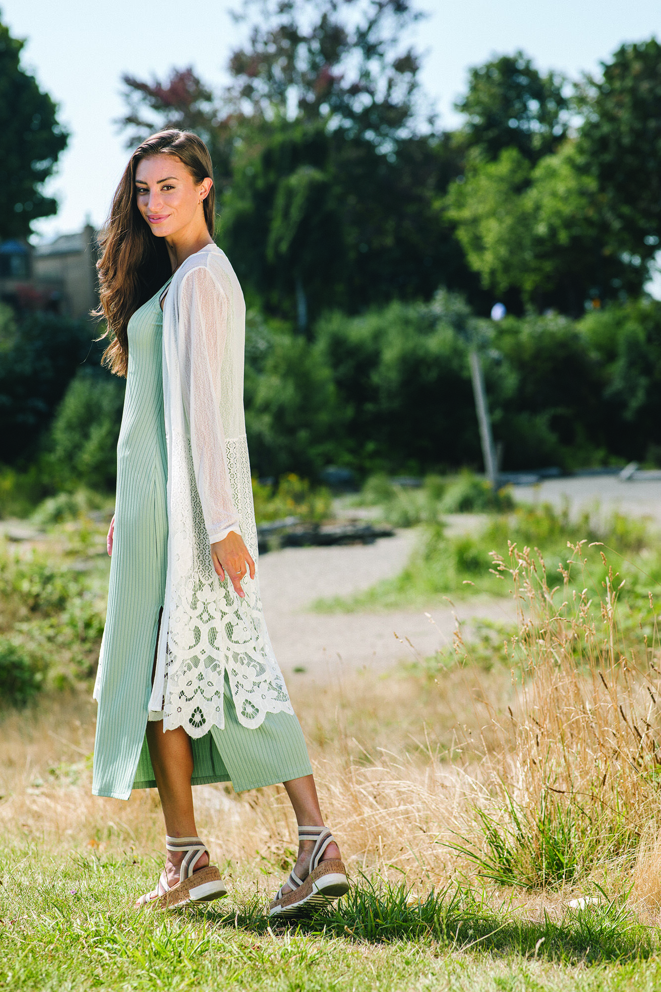 Long Sheer and Lace Cardigan Image 1