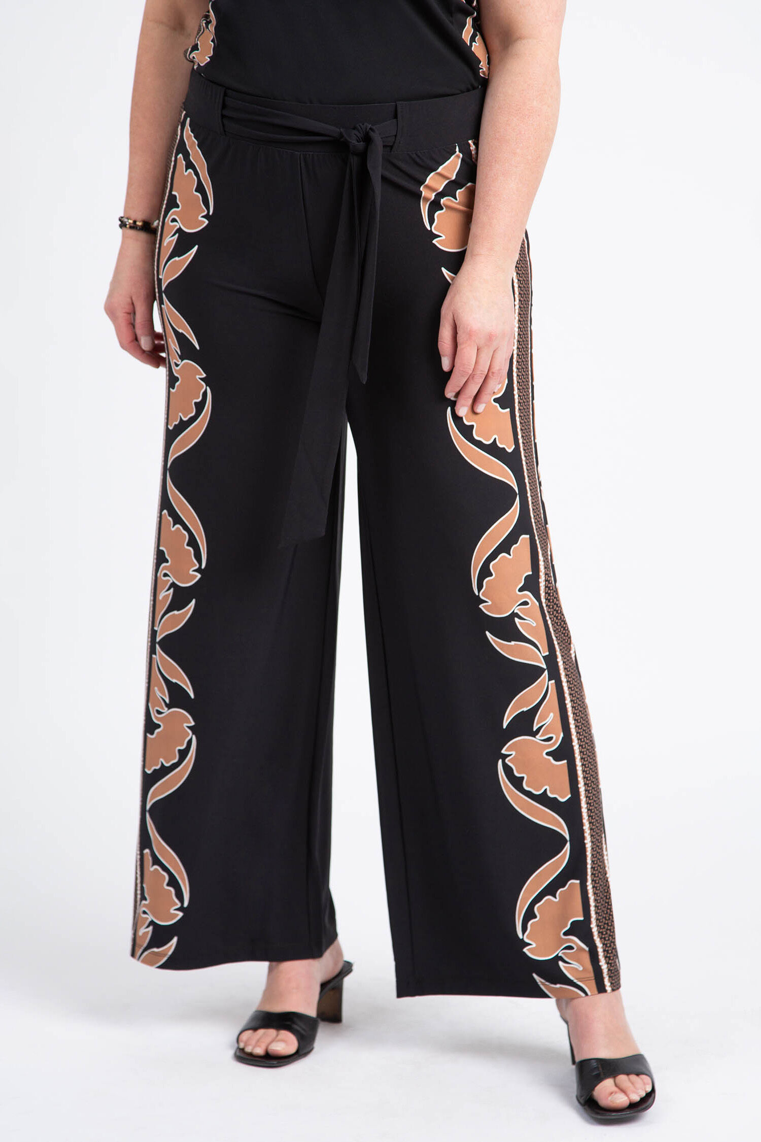 Floral Border Wide Leg Pant w/ Tie-Up Belt Image 1