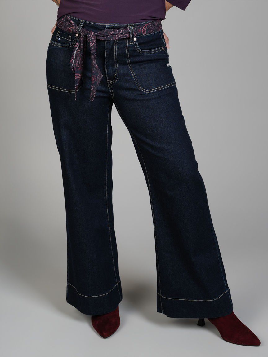 High-Rise Flare Jeans with Scarf Belt