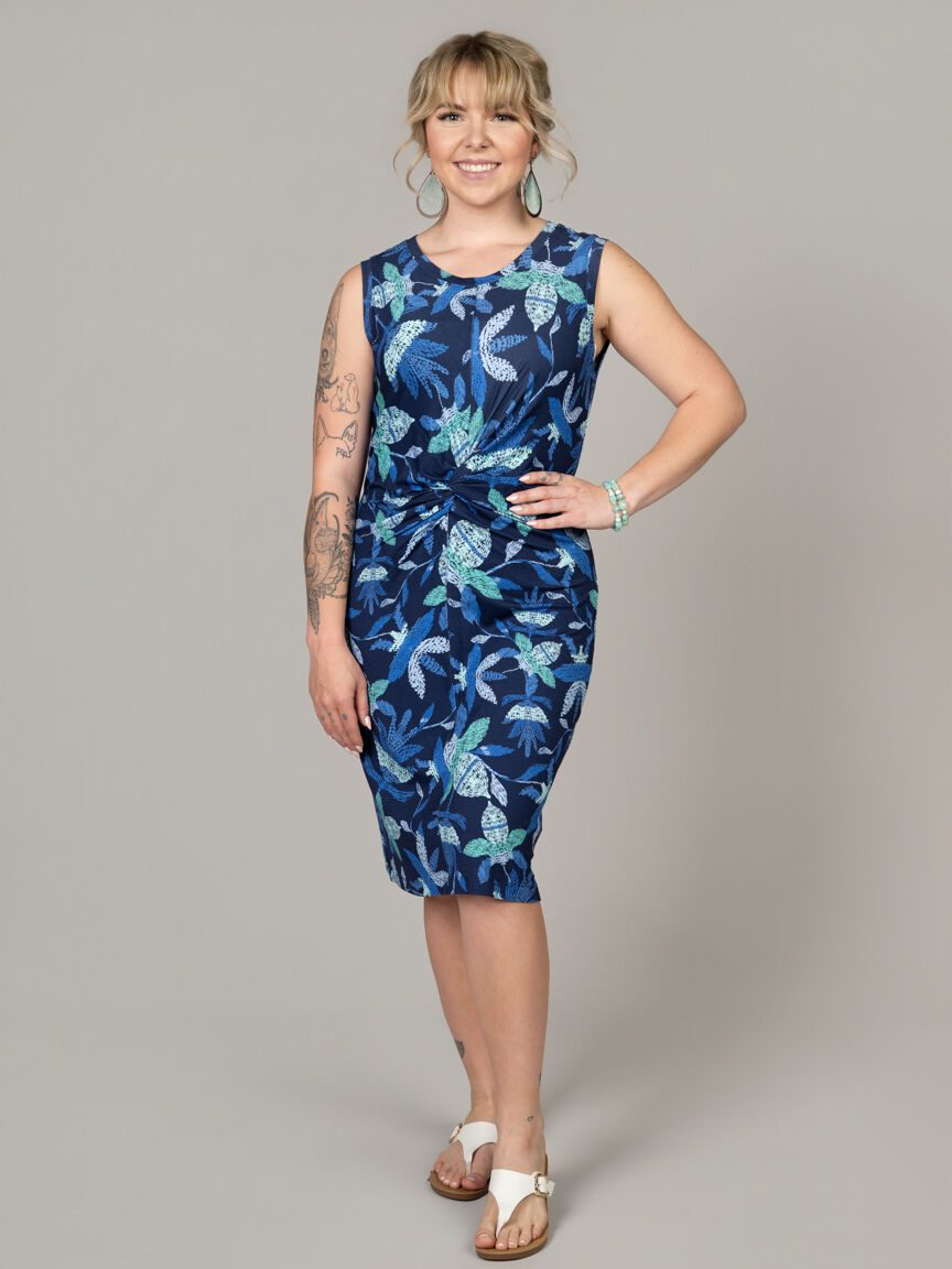 Sleeveless Knee-Length Dress with Knot Detail Image 2