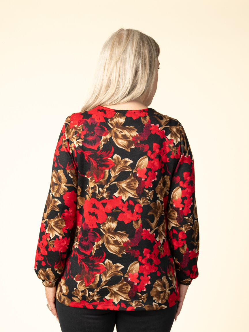 Floral Long Sleeve Top With Key Hole