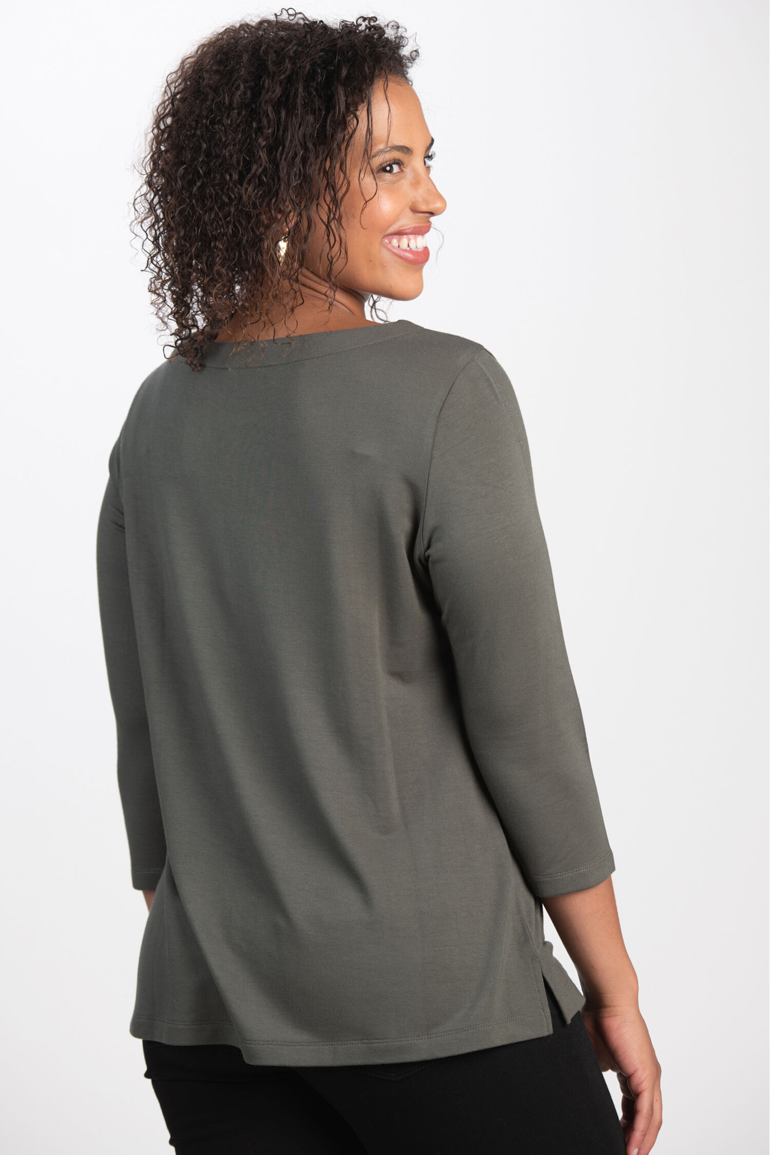 &frac34; Sleeve Boat Neck Top  Image 2