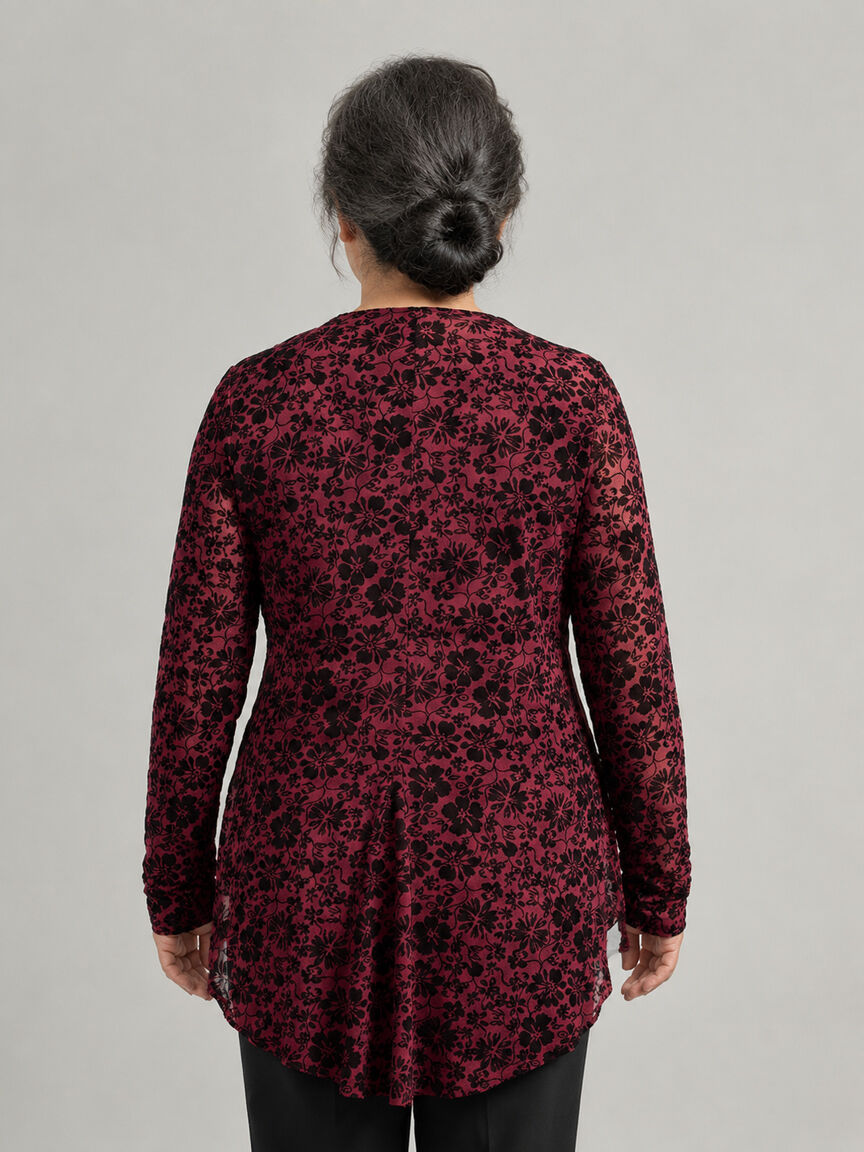 Long Sleeve Floral Burnout High-Low Blouse