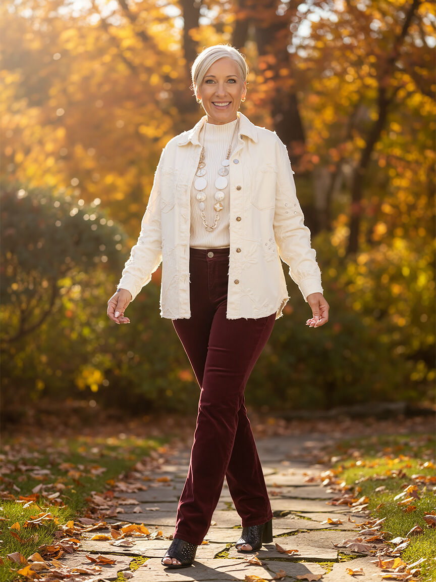 Twill Rhinestone Applique Shacket Image 1