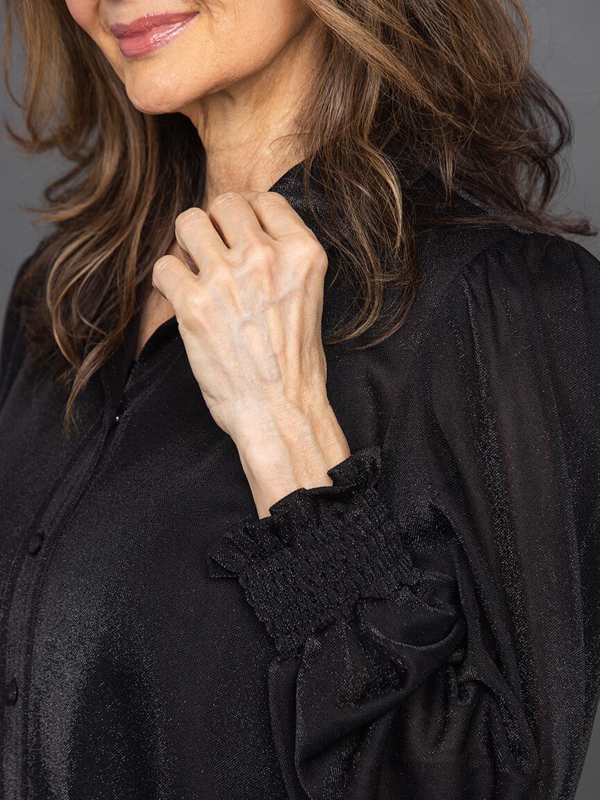 Lurex Long Sleeve Blouse w/ Smocked Cuff Image 6