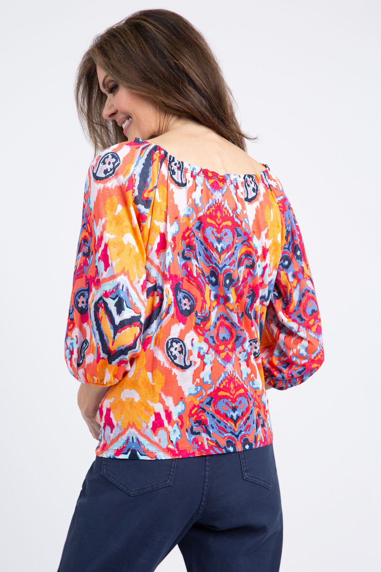 Shirred &frac34; Sleeve Peasant Top Image 4