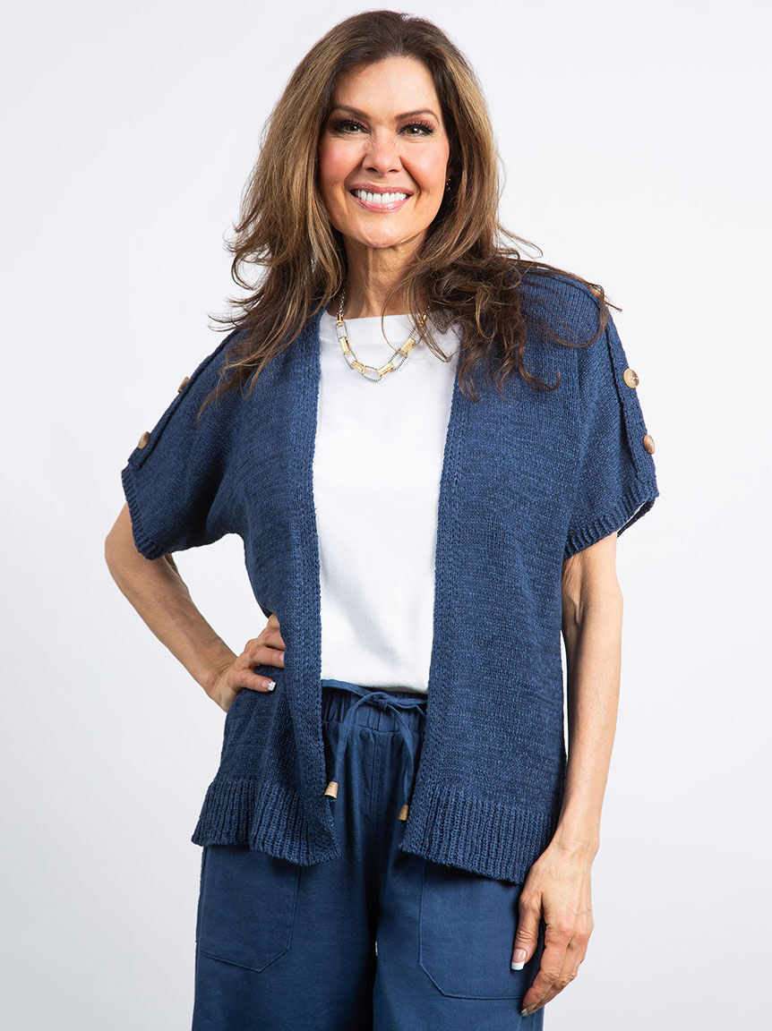 Short Sleeve Button Shoulder Cardigan Image 2