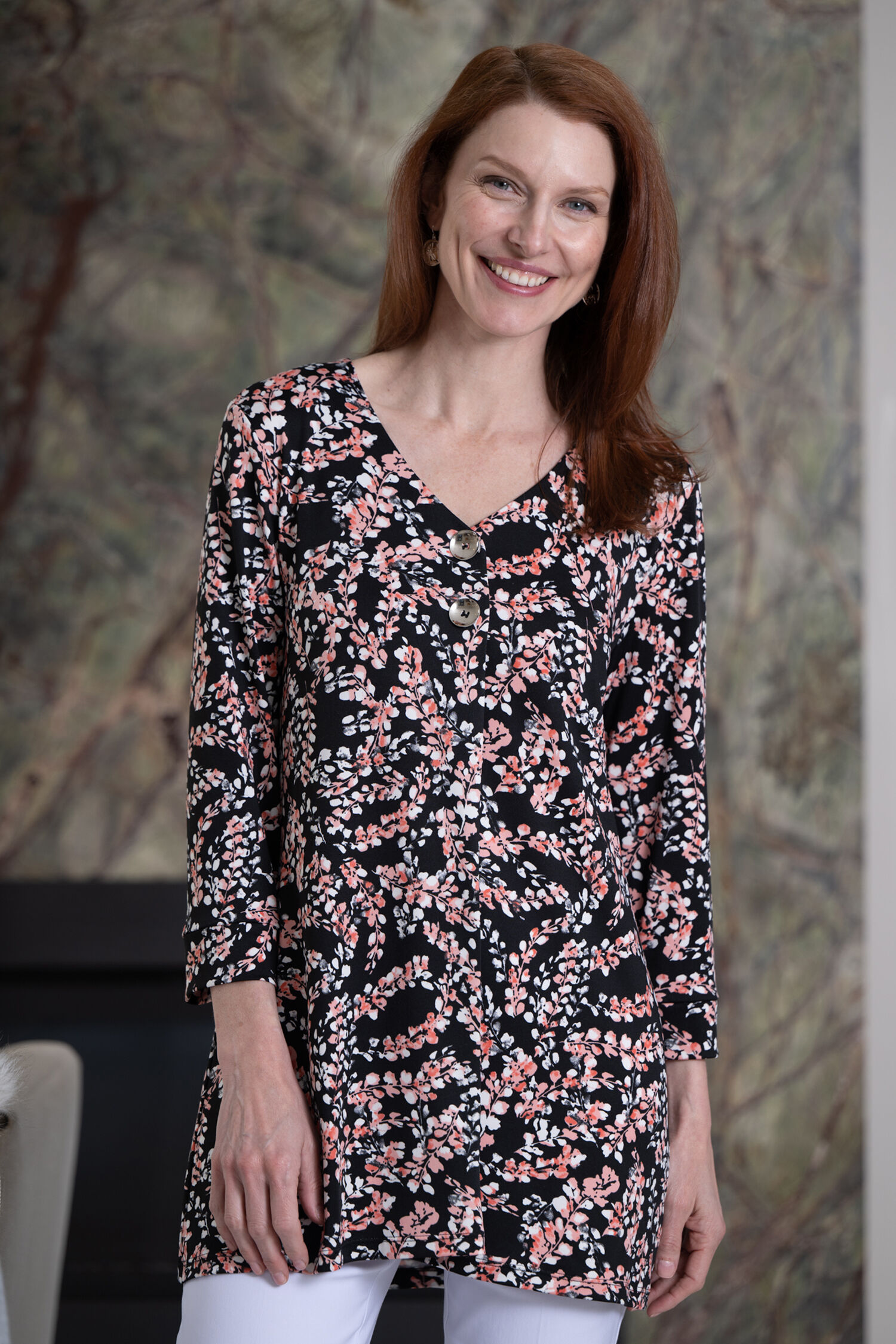 &frac34; Sleeve V-Neck Tunic Image 1