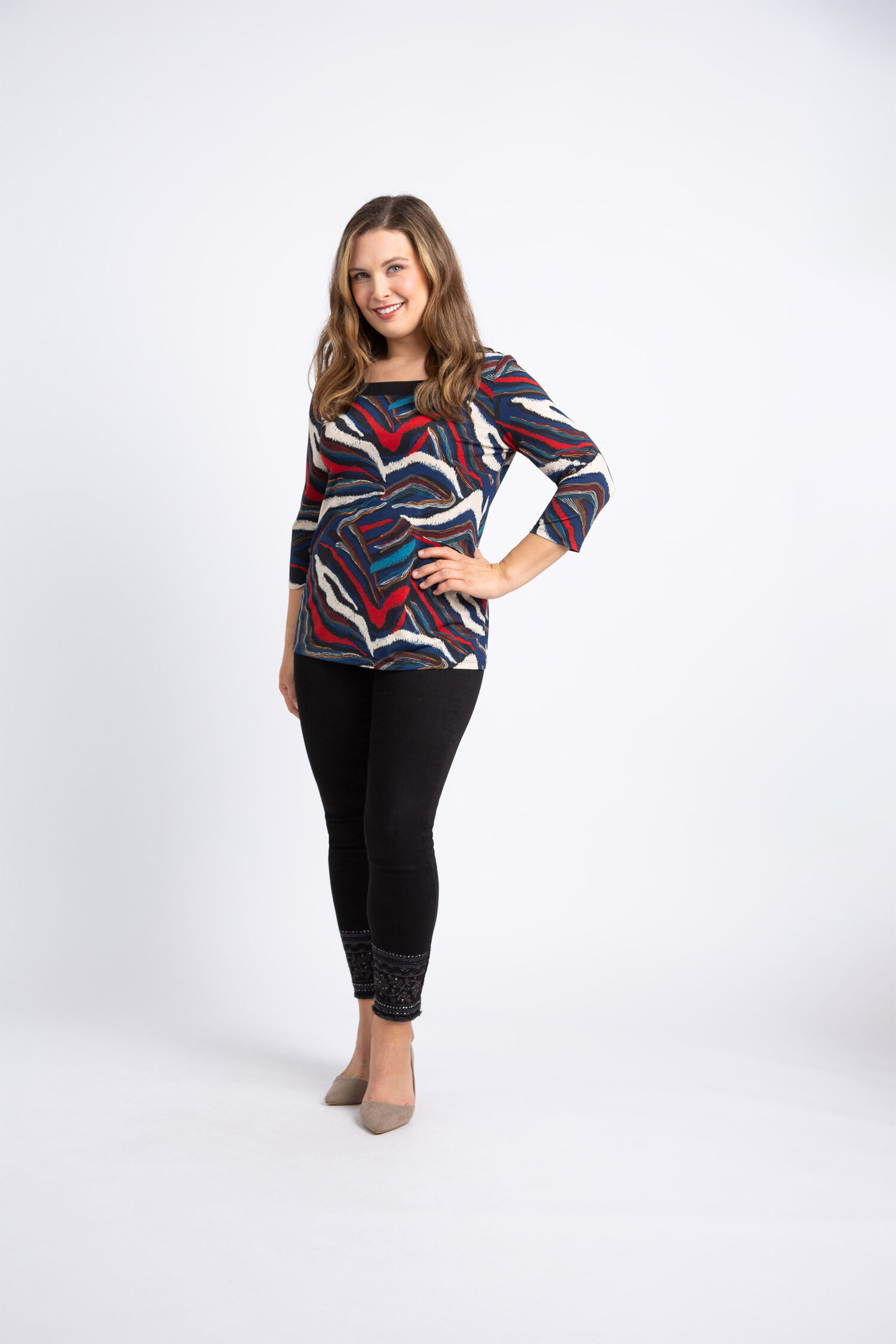 &frac34; Sleeve Square Neck Top Image 1