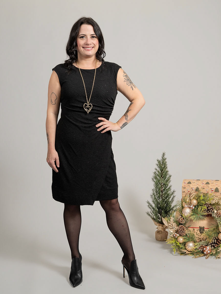 Sleeveless Knee Length Faux Wrap Dress With Sparkle