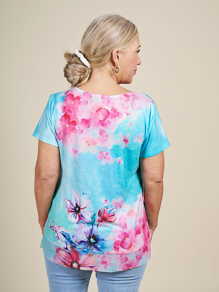 Burnout Top with Sheer Hemline  Image 2