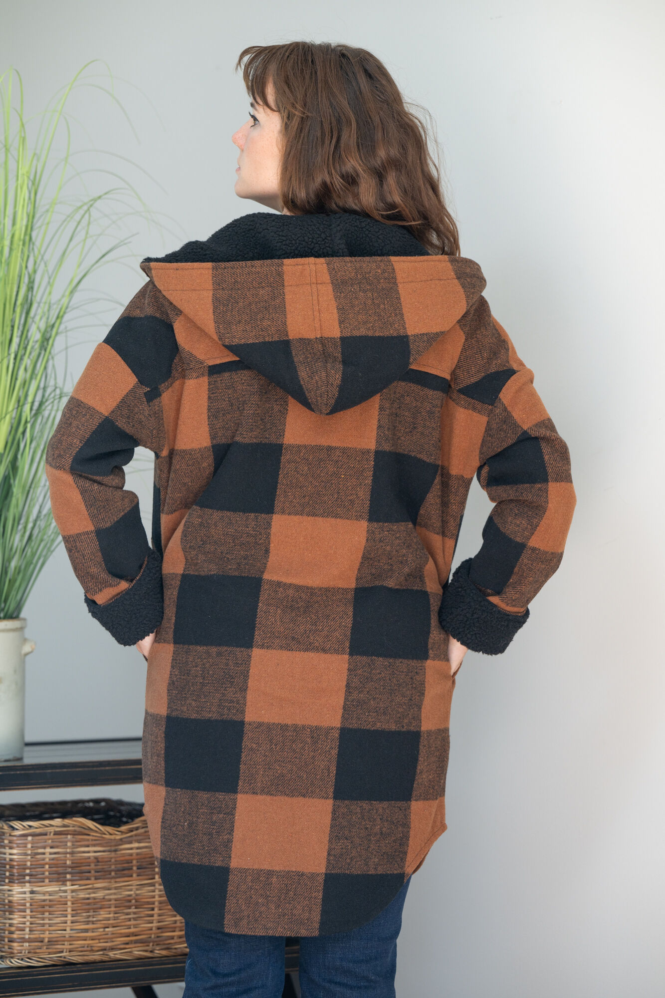 Plaid Buffalo Hooded Pocketed Maxi Shacket Jacket Image 3