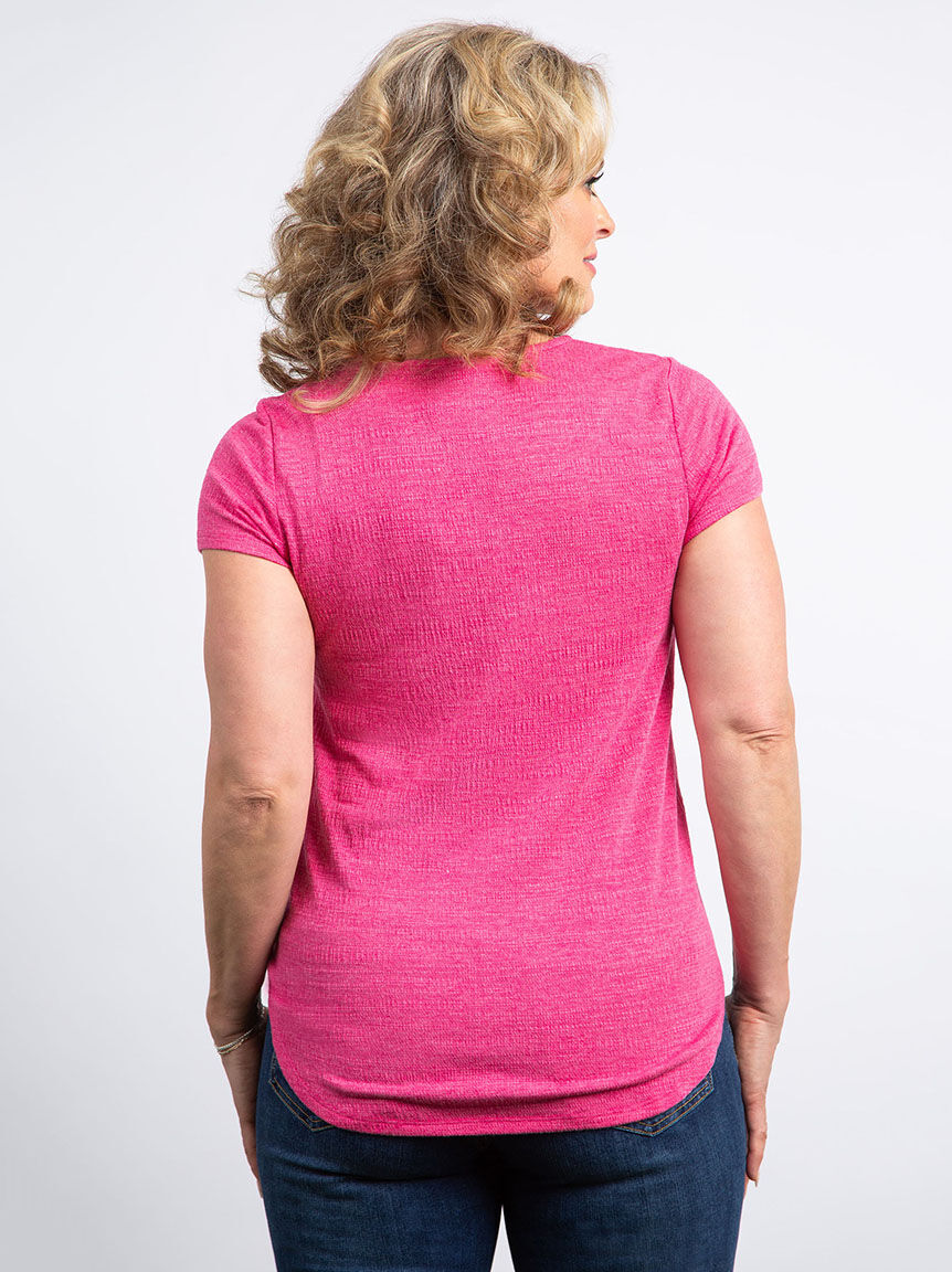 Crochet Trim V-Neck Tee Image 4