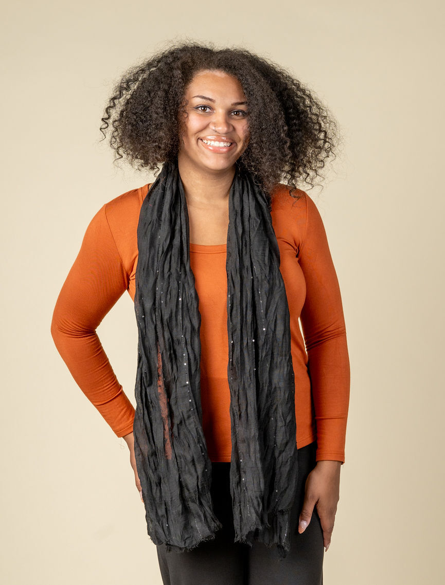 Lightweight Scarf With Micro Sequins And Frayed Edges