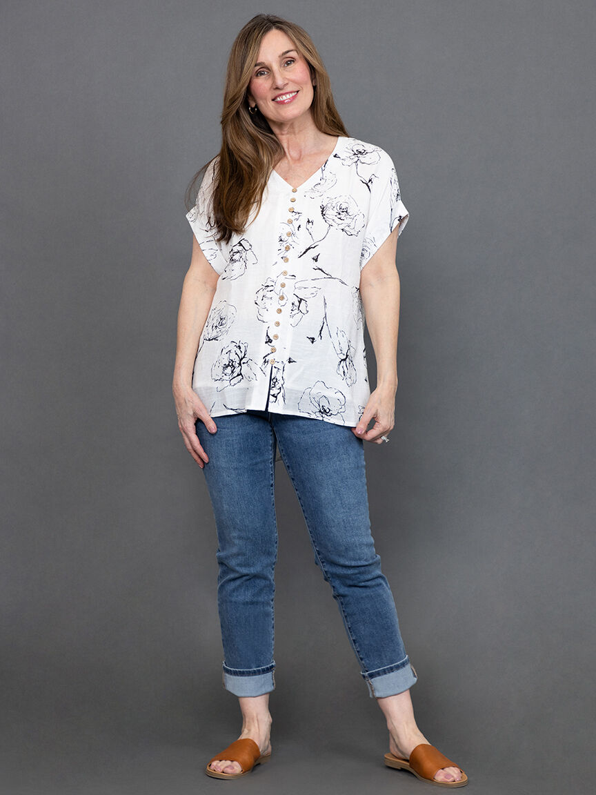 Short Sleeve Crinkle Faux Button-Up Top Image 1