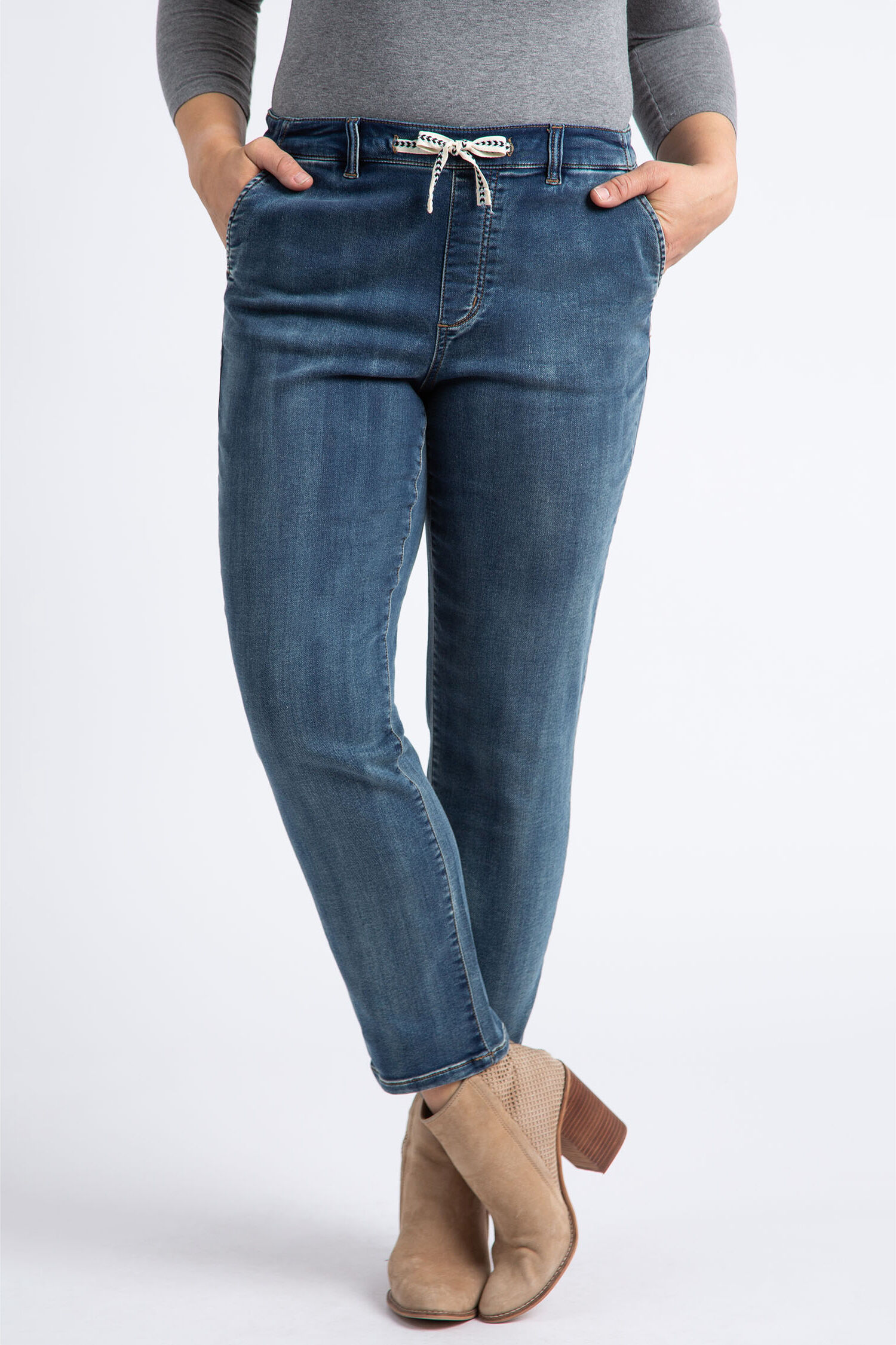 Drawcord-Waist Knit Denim Joggers Image 1