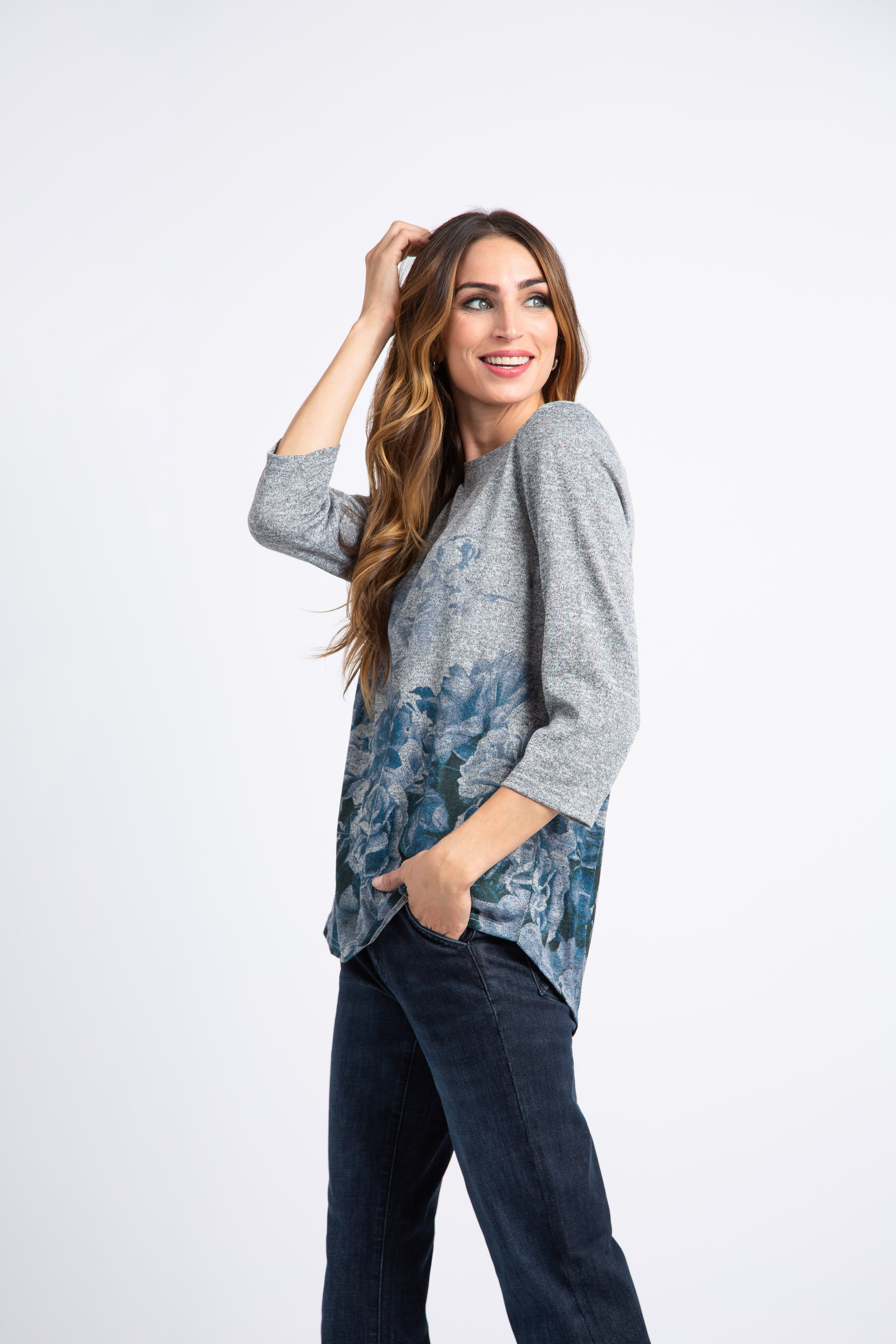 &frac34; Sleeve Floral Print Top  Image 2
