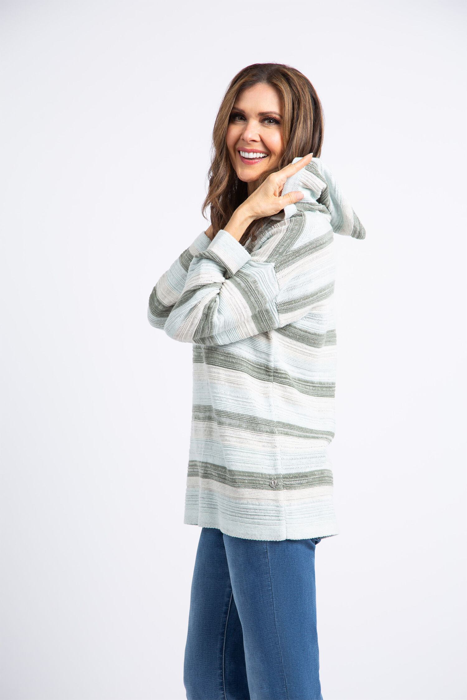 Striped Knit Hoodie w/ Tassels  Image 2