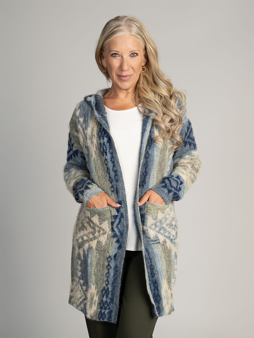 Nordic Print Hooded Cardigan