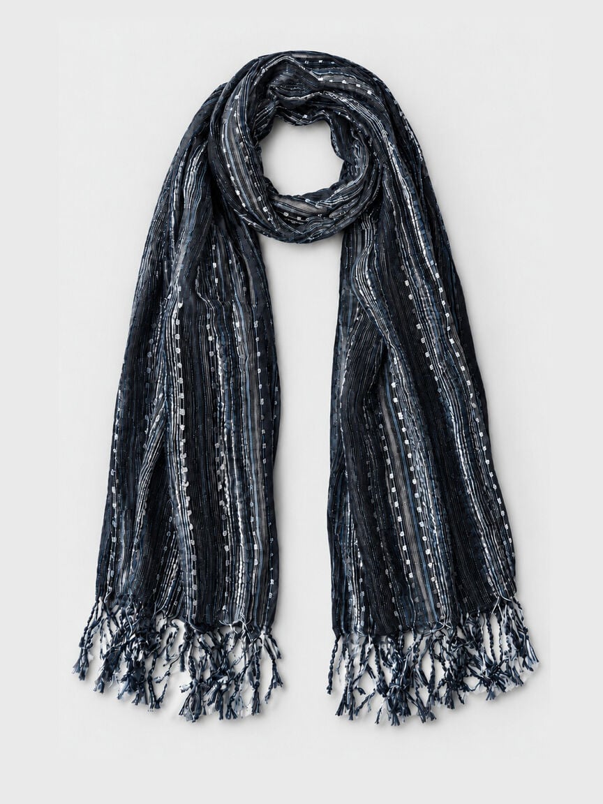 Striped Lurex Scarf with Twisted Fringe