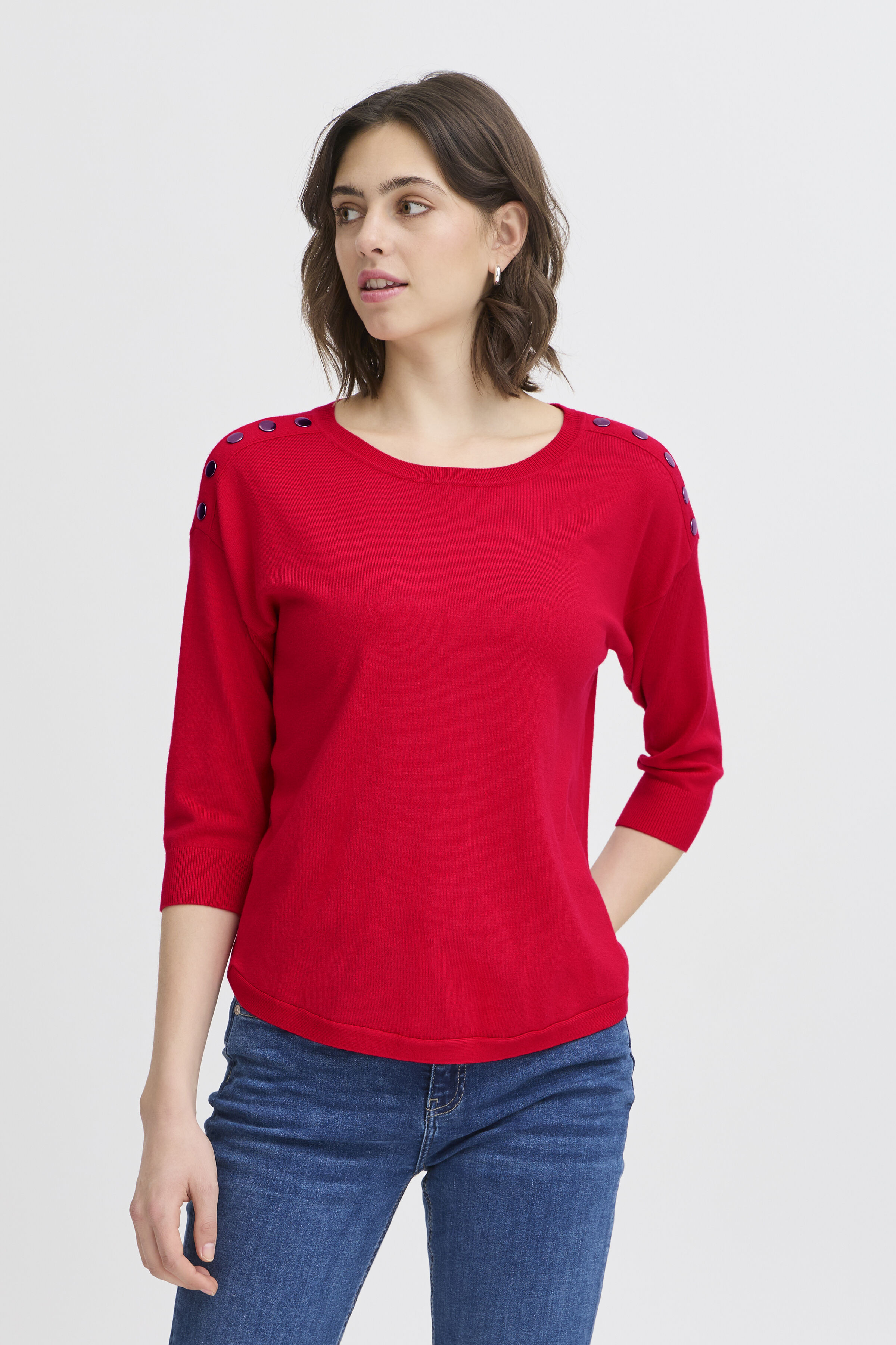 &frac34; Sleeve Sweater with Button Detail 