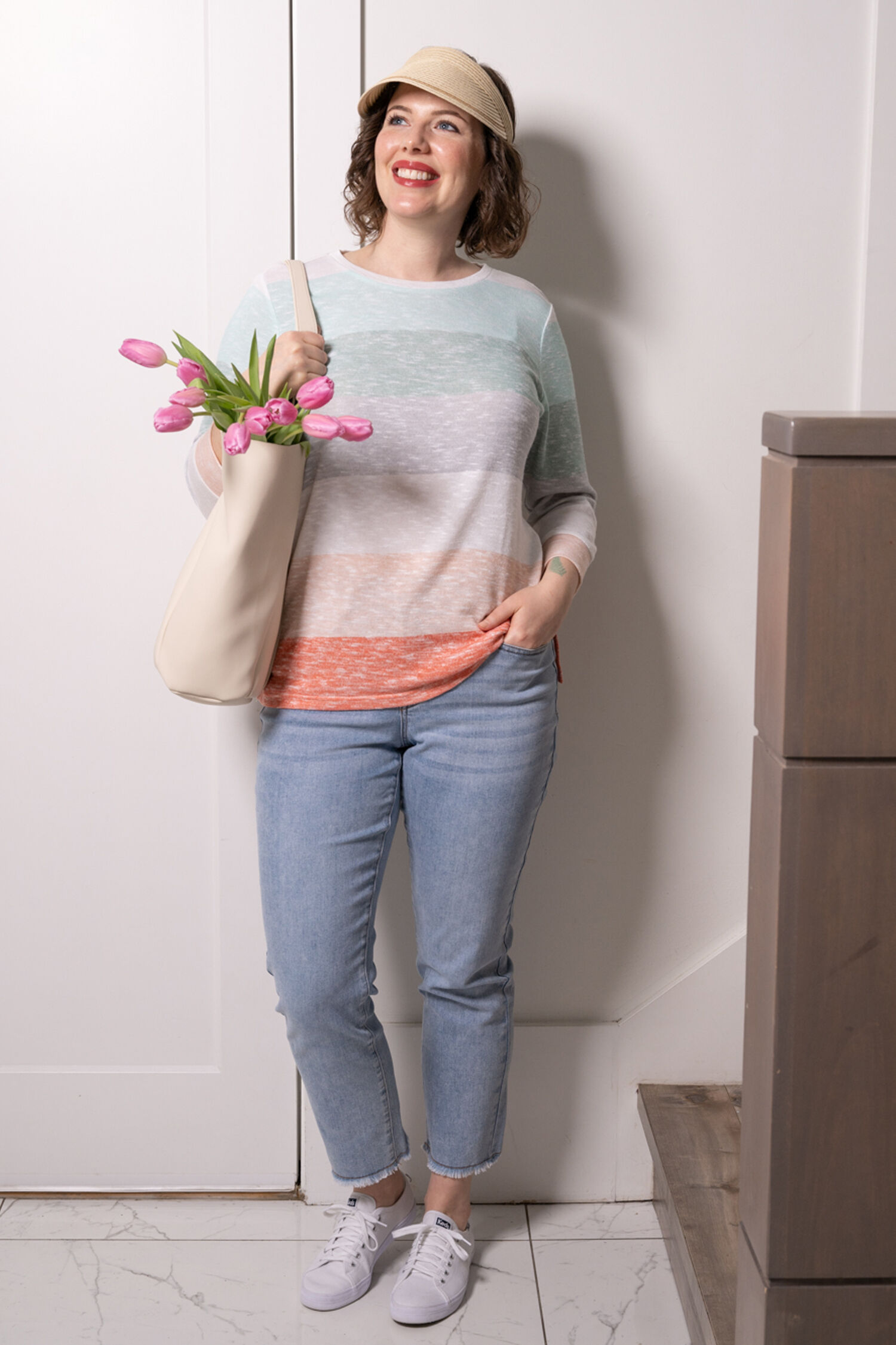 &frac34; Sleeve Striped Knit Top Image 2